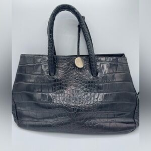 Authentic FURLA Black Croc-Embossed Leather Tote Bag | Made in Italy